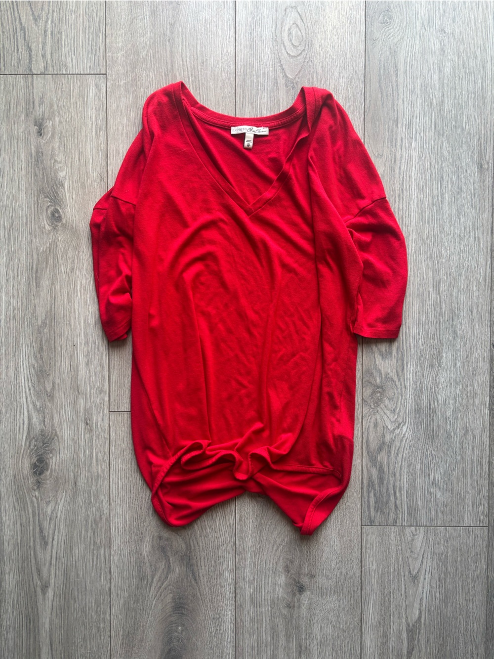 Express Red V Neck Top XS Flowy Loose Fit Elbow Sleeve Lightweight Blouse